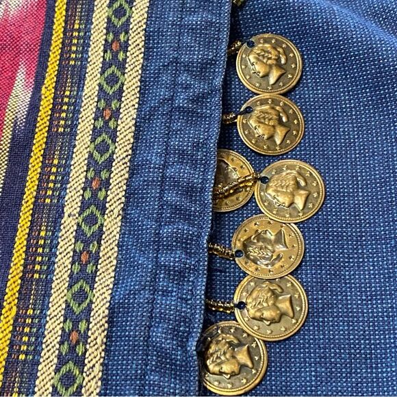 Vintage 80's Lizwear Denim Wrap Skirt With Charms & Aztec Print Women's Size 12 - Picture 4 of 15